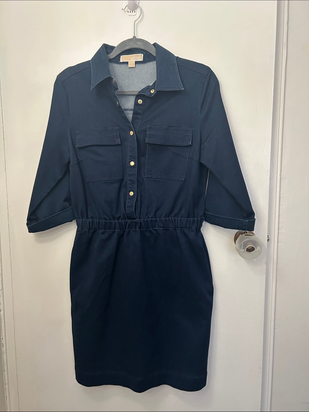 Michael Kors Navy Utility Midi Dress with Gold Buttons